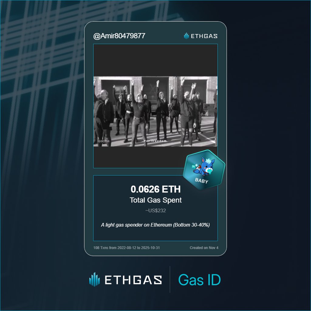 Just unlocked my Gas ID via ETHGas 🪪

I'm a Baby Jack with 0.0626 ETH spent on gas since Beacon Chain - now fueling my climb to the Gasless Future and earned 16 Beans already. 

Reveal yours at ethgas.com/community/gas-…