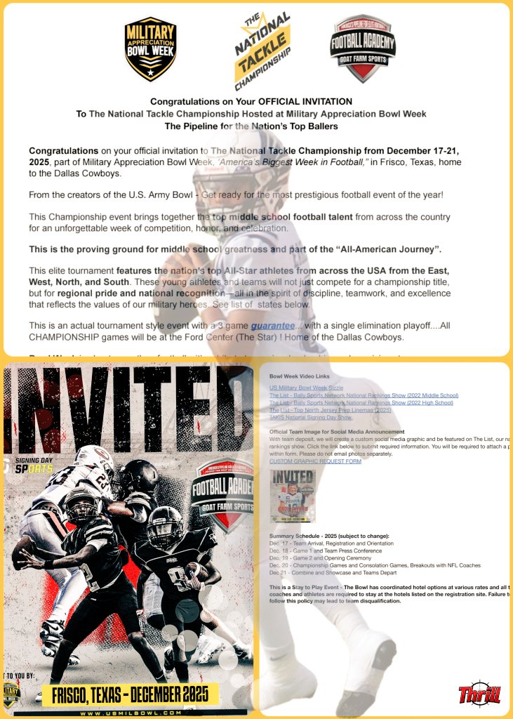 Thank you <a href="/USArmyBowl/">Military Appreciation Bowl Week</a> for the invitation to the middle school All-Star game in Frisco, Texas. 🙏🏾🪖🎖️
#AGTG✝️