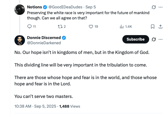 Pointerrific22's tweet photo. @DonnieDarkened @chaotichermes Donnie, you have said that whites (presumably Christians) don't need to be saved, but you have avoided answering whether blacks should be saved. Here, you clearly saying black (Christians) should be saved, why not white Christians in Europe? https://t.co/18XCMZh0ms