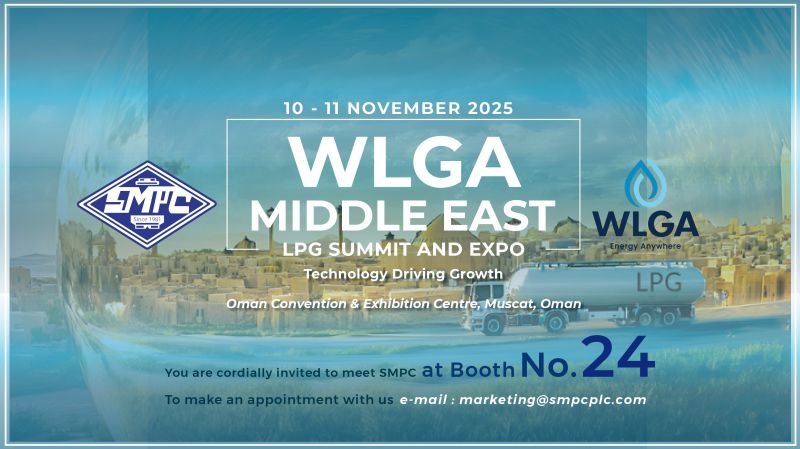 SMPCPLC's tweet photo. 🌍 SMPC is delighted to join the WLGA Middle East LPG Summit &amp; Expo 2025 at the Oman Convention &amp; Exhibition Centre, Muscat, Oman!

📍 Booth No. 24
📅 November 10–11, 2025

Meet us and explore world-class LPG cylinder solutions driving safety, sustainability &amp; clean energy. https://t.co/r7AelI4G4j
