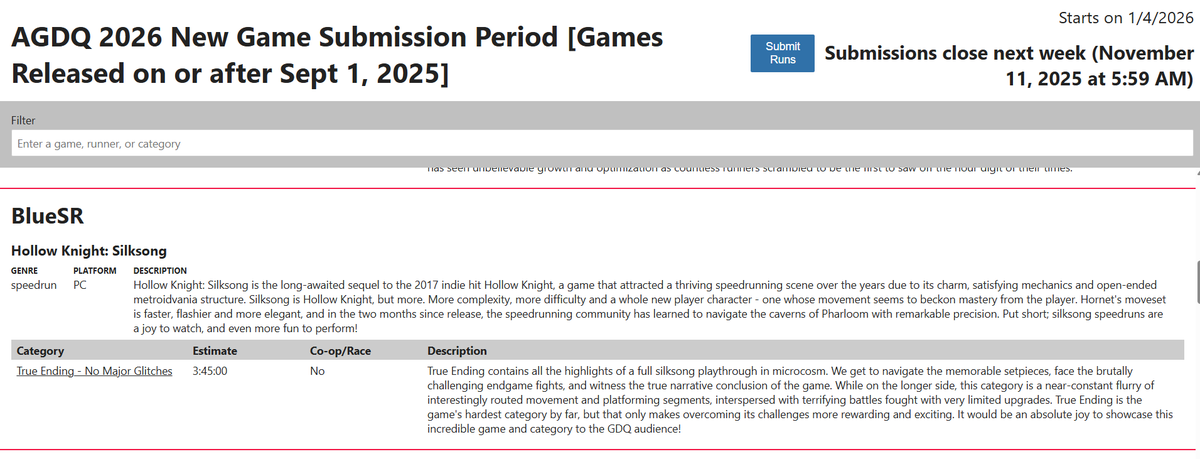 BlueGoesFast's tweet image. Ahh!! my first time submitting a run to GDQ! i&apos;ve been wanting to do this for years :O

I&apos;m not sure i&apos;ll get in but who knows. It would be very exciting though!!