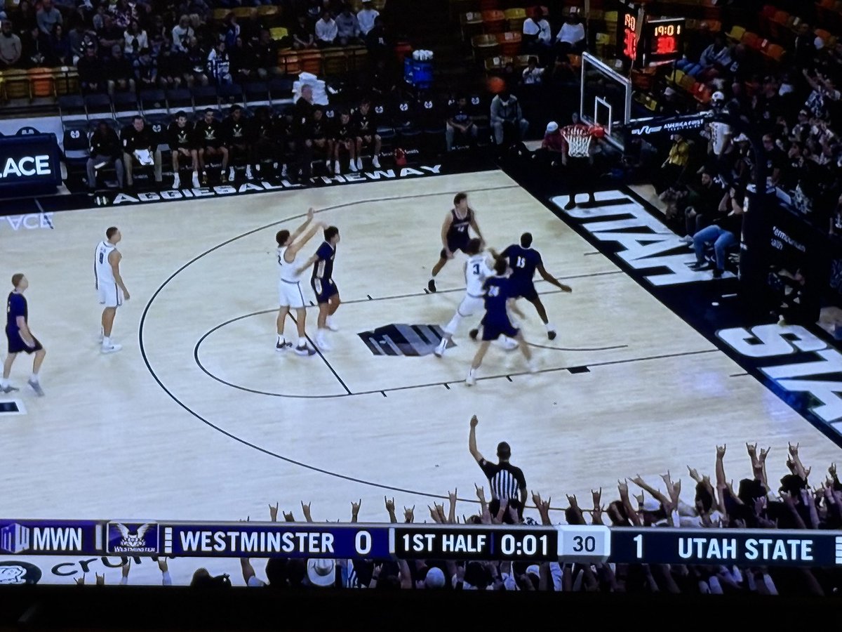 Rough first half of scoring. 

How in the hell do these guys get hired to do these games? The clock is an effing mess the whole game!

<a href="/USUBasketball/">USU Men's Hoops</a>