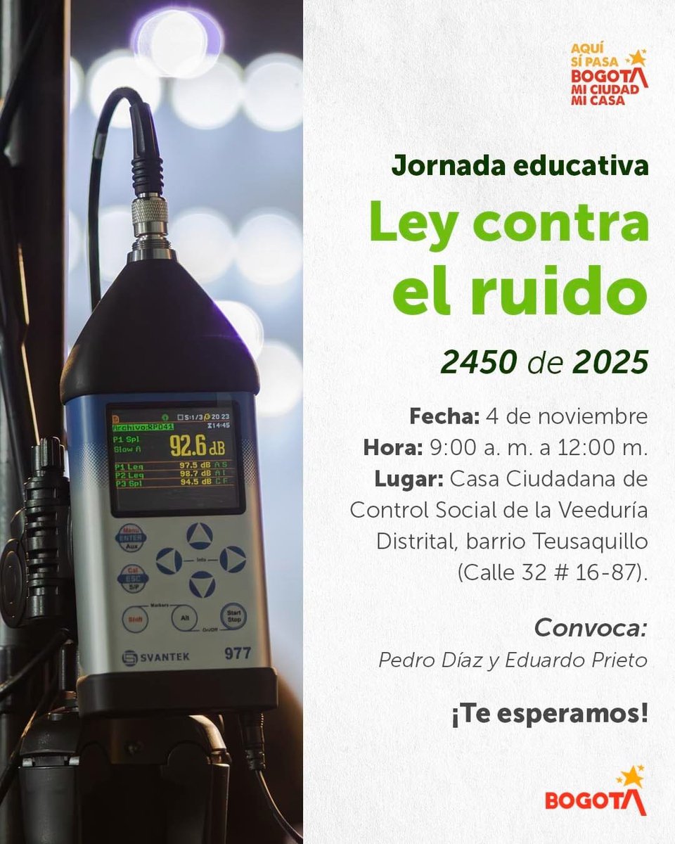 MAÑANA. Jornada educativa LEY CONTRA EL RUIDO  Ley 2450 de 2025 
Si estas interesado (a) y puedes asistir, 
regístrate aquí:
forms.gle/g1uMixxDkuT6q5…