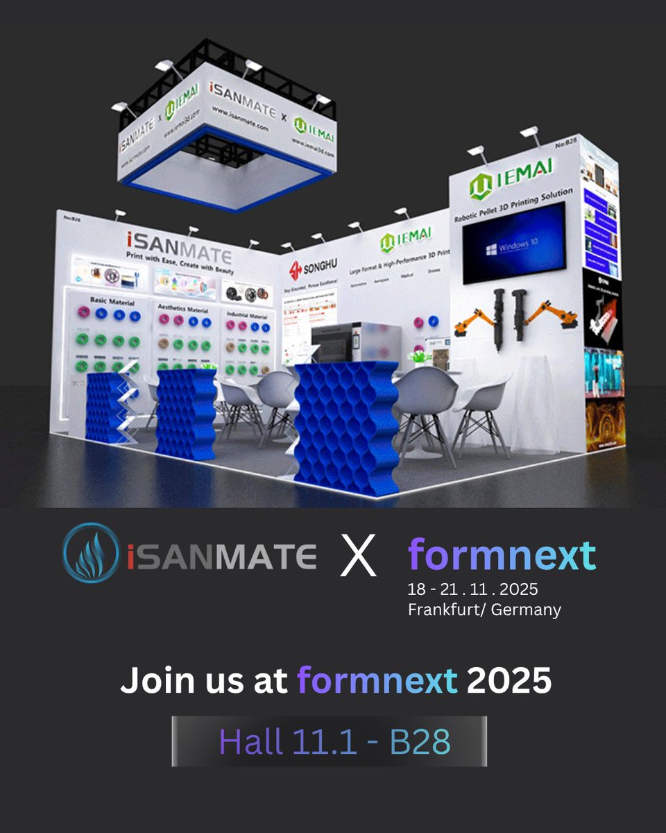 🚀 iSANMATE is Heading to Formnext 2025—the world's premier event for additive manufacturing and industrial 3D printing!

✨Dates: November 18–21, 2025
✨Location: Messe Frankfurt, Germany 
✨Find Us At: Hall 11.1, Booth B28