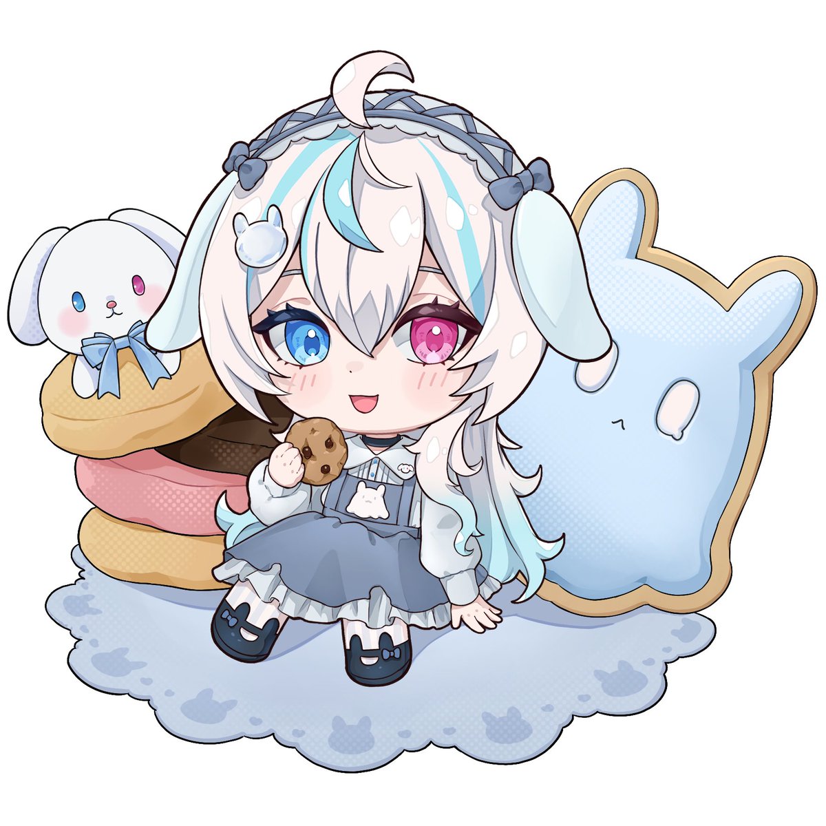 繪師防擾 #Shawn_20525 
感謝尚恩老師的回饋贈圖!
這張卯月的小圖真的好可愛🥰
而且人形和兔子都有餅乾可以吃欸！
這些都是尚恩送給卯月吃的，你們不准來搶、來偷！😡

最後再次感謝尚恩，萬聖節快樂🫶