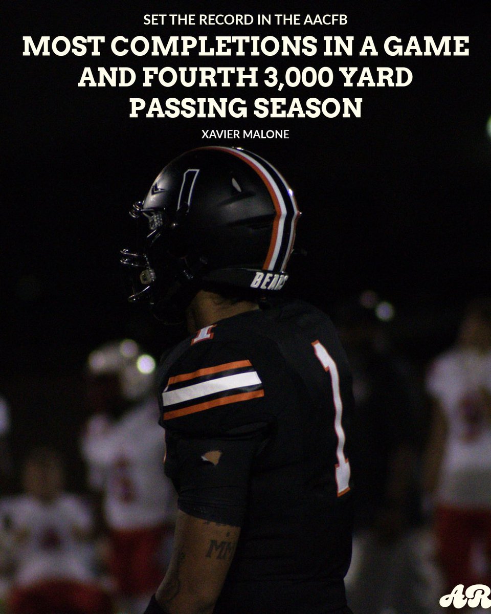 ⬛️🟧🐻RECORD BROKEN⬛️🟧🐻

Xavier Malone set the most completions in a game(43), AND he recorded the fourth 3,000-yard passing season in league history.

GIVE IT UP FOR XAVIER MALONE

#bearnation #upikefootball #upike #bears
#NAIA #RecordBroken