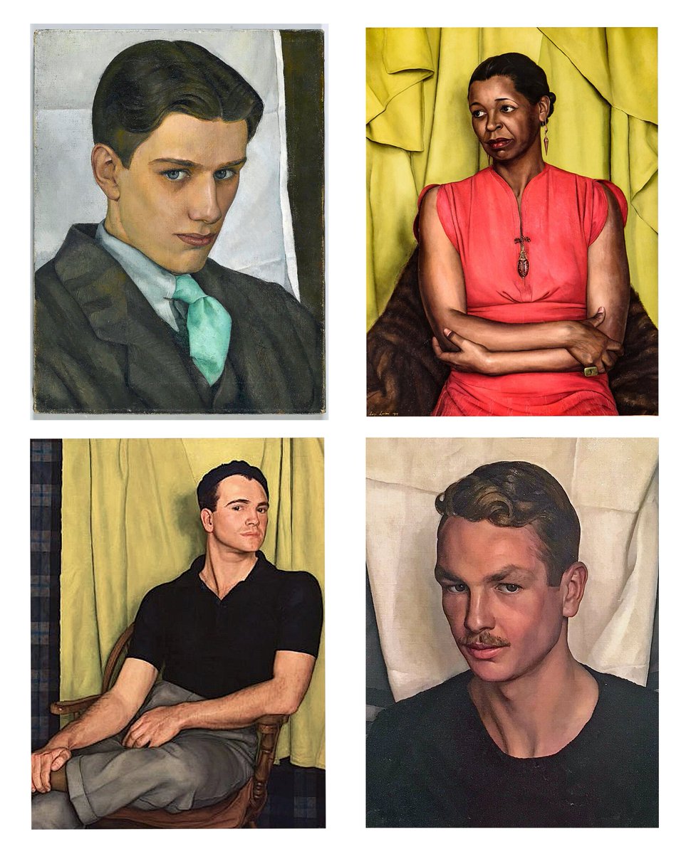 Luigi Lucioni (b. 4 Nov 1900) American painter – clockwise from top left – Paul Cadmus 1928, Ethel Waters 1939, Jared French 1930, Portrait of Bob 1936