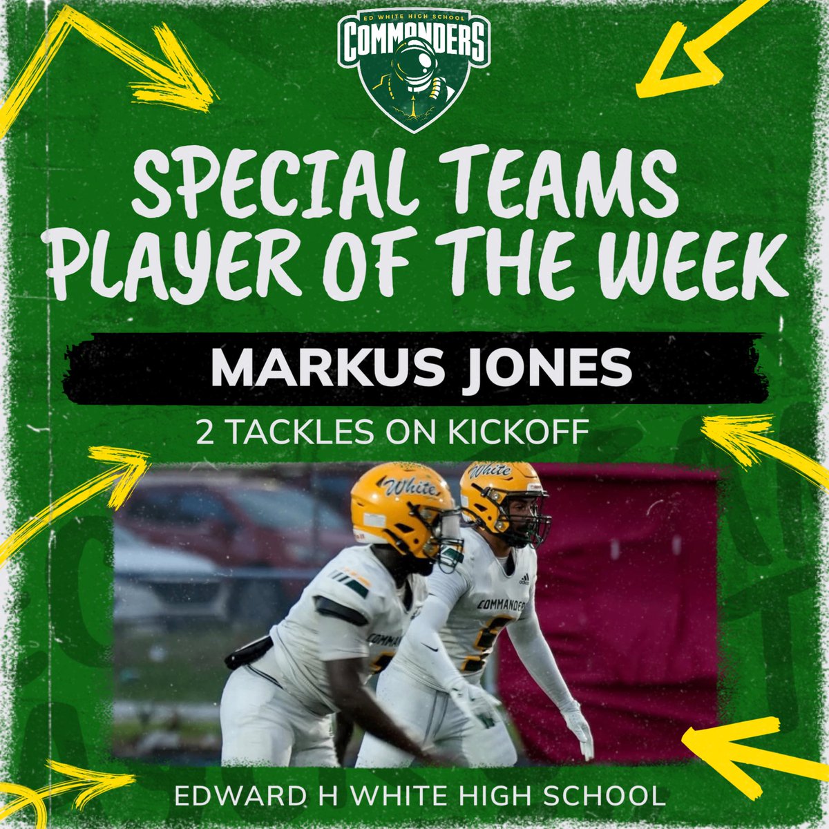 EdWhiteFootball's tweet image. Recognizing of our Week 11 outstanding performances:

OPOTW: King Boylston
DPOTW: Mark Shiloh
STPOTW: Markus Jones

#CommanderPride #ToTheMoon