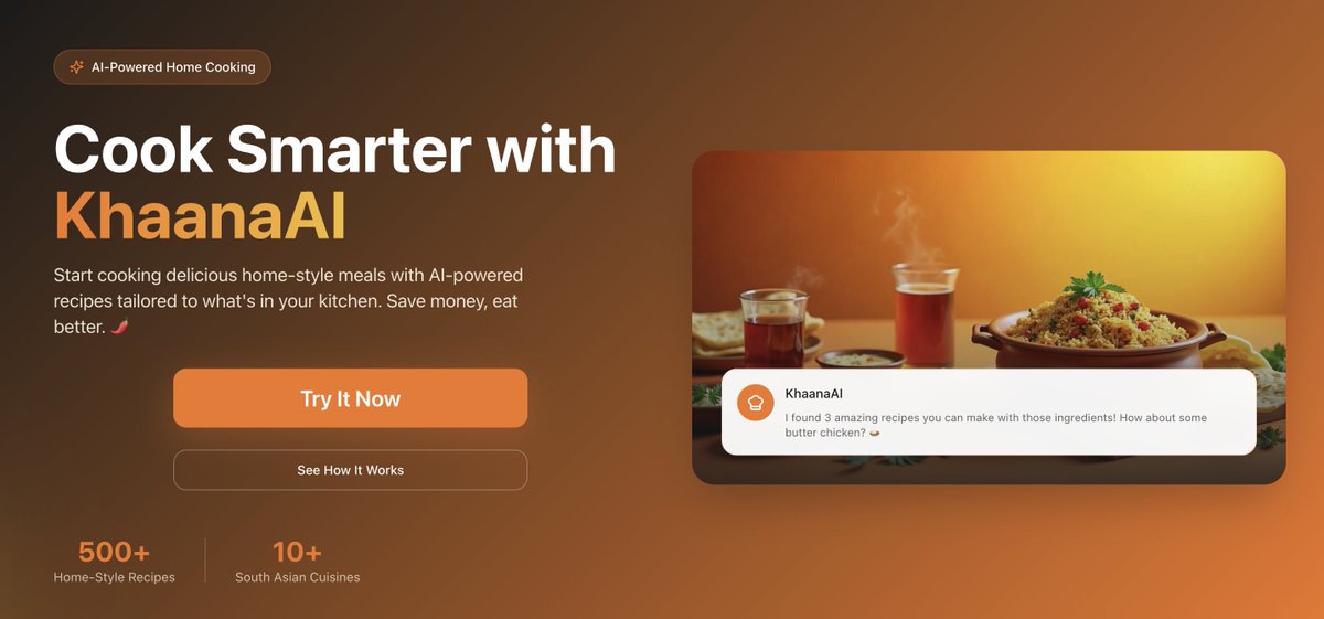 week 2 of building khaana ai

your personal ai cooking assistant ( a revamped cal ai)

heres currently how my marketing/sign up page looks like, now its time to go viral and get ppl to sign up