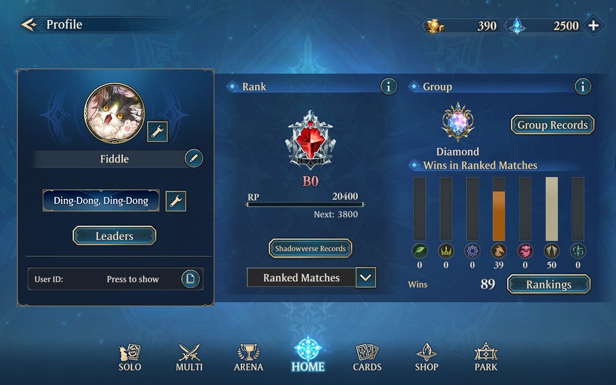 Picked up Shadowverse WB on a whim.

B0 | Diamond in Three Days.

Aiming for Top 100 and 100% Steam Achievements, then probably quit after the season.