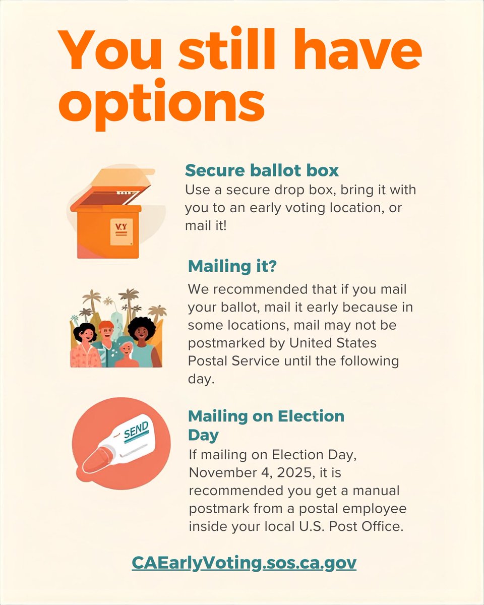 theccpulse's tweet photo. You still have options - use a secure drop box, bring it with you to an early voting location, or mail it. https://t.co/JPKlg1h6ya https://t.co/wcDKyFE5Y2