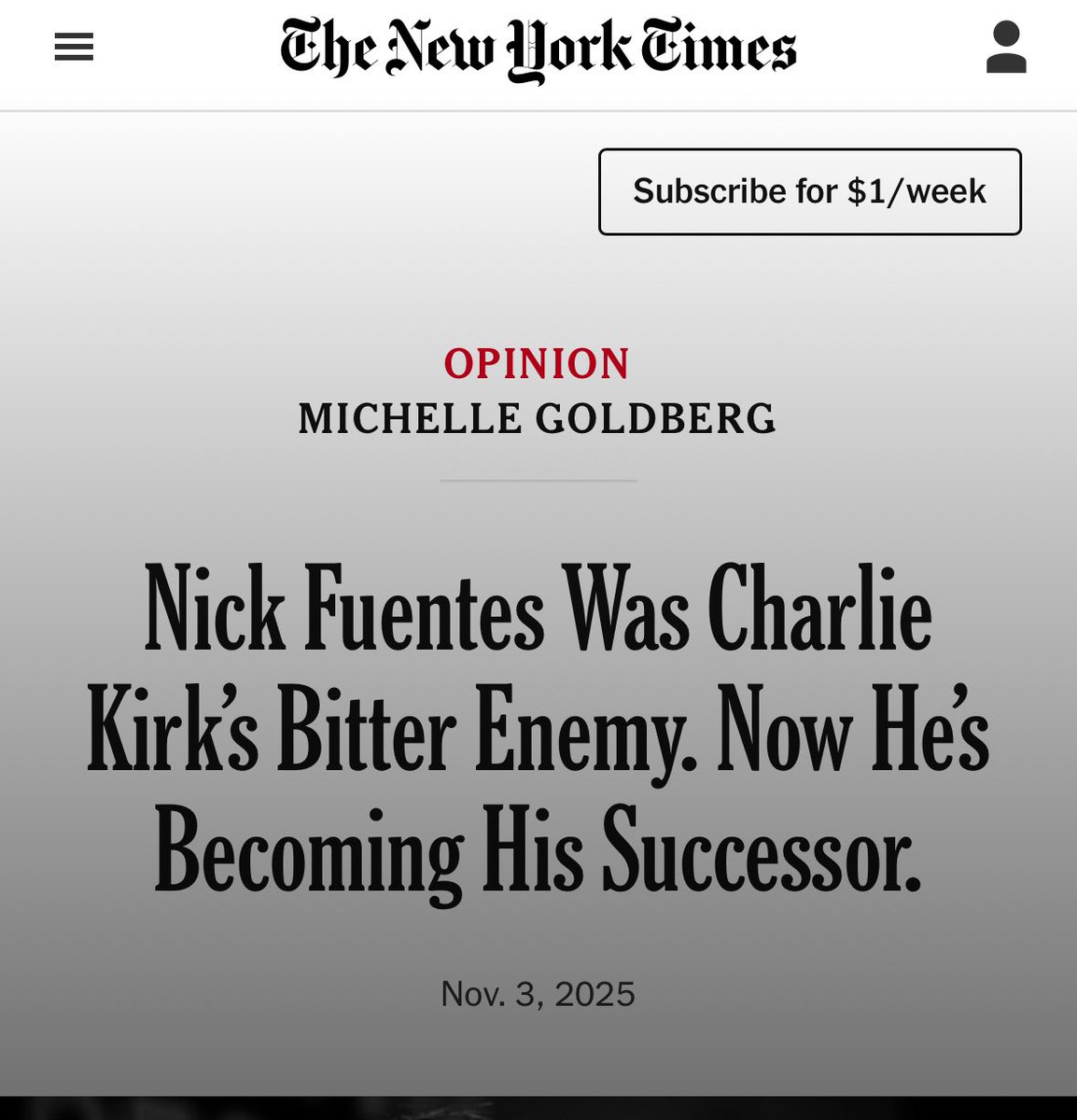 AGHamilton29's tweet photo. Disgusting. 

The left has spent years trying to portray regular conservatives as Nazis. Now they are trying to encourage the normalization of actual Nazis to serve that same purpose. 

Nick Fuentes is nothing like Charlie Kirk. Kirk spent much of his adult life specifically fighting Fuentes and his vile hate. Every single thing Kirk did and built was based on rejecting Fuentes and his ilk. 

It’s true that there are some propagandists now working to mainstream Fuentes, but that alone does not make him mainstream. He’s still despite or unknown to most of the electorate. It certainly doesn’t make him the successor to someone who built one of the biggest political powerhouses in the country.