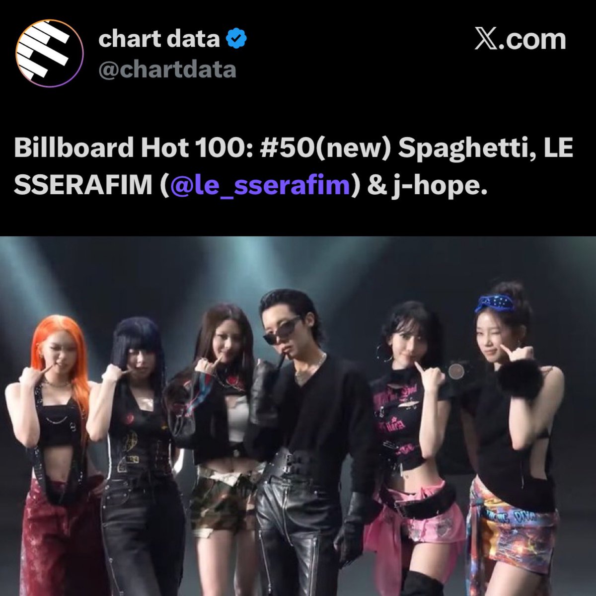 sugamihoney's tweet photo. –— "Spaghetti (feat #JHOPE)" debuta en el puesto #50 en la lista de Billboard Hot 100 👑🔥

▫️Se convierte en el PRIMER SOLISTA ASIÁTICO en tener 9 entradas en la HISTORIA👏🏻

CONGRATULATIONS J-HOPE
CONGRATULATIONS LE SSERAFIM
SPAGHETTI DEBUT ON HOT 100
#SPAGHETTI_No50BBHot100 https://t.co/jME1jKMIaX