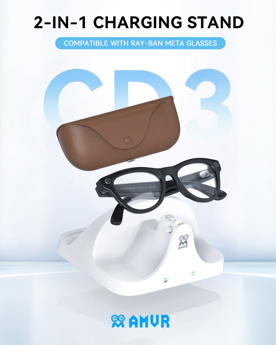 AMVR_OFFICIAL's tweet photo. 🔔 AMVR CD3 – Magnetic Charging Station for Ray-Ban Meta Smart Glasses

Features:
✅ 2-in-1 Fast Charging
✅ Easy Magnetic Placement
✅ LED Charging Status (Red = Charging, Green = Full)
✅ Smart Safety Protection
✅ Sleek, Desk-Friendly Design

#amvr #raybanmeta #metaglasses https://t.co/XBBT1EVpb7