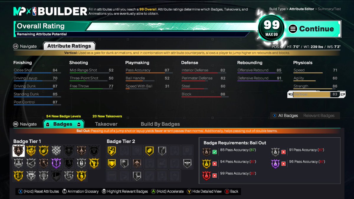 Zefarriah's tweet photo. @LakerFanYT I made this as a like a glitched Shaq build based on how much we can do with the builder this year.  I have 13 cap breakers currently and once I get rebounding specialization caps they would go to rebound for 96. You can put the cap breakers wherever this is just how I did it. https://t.co/p7NDhxfd0Q