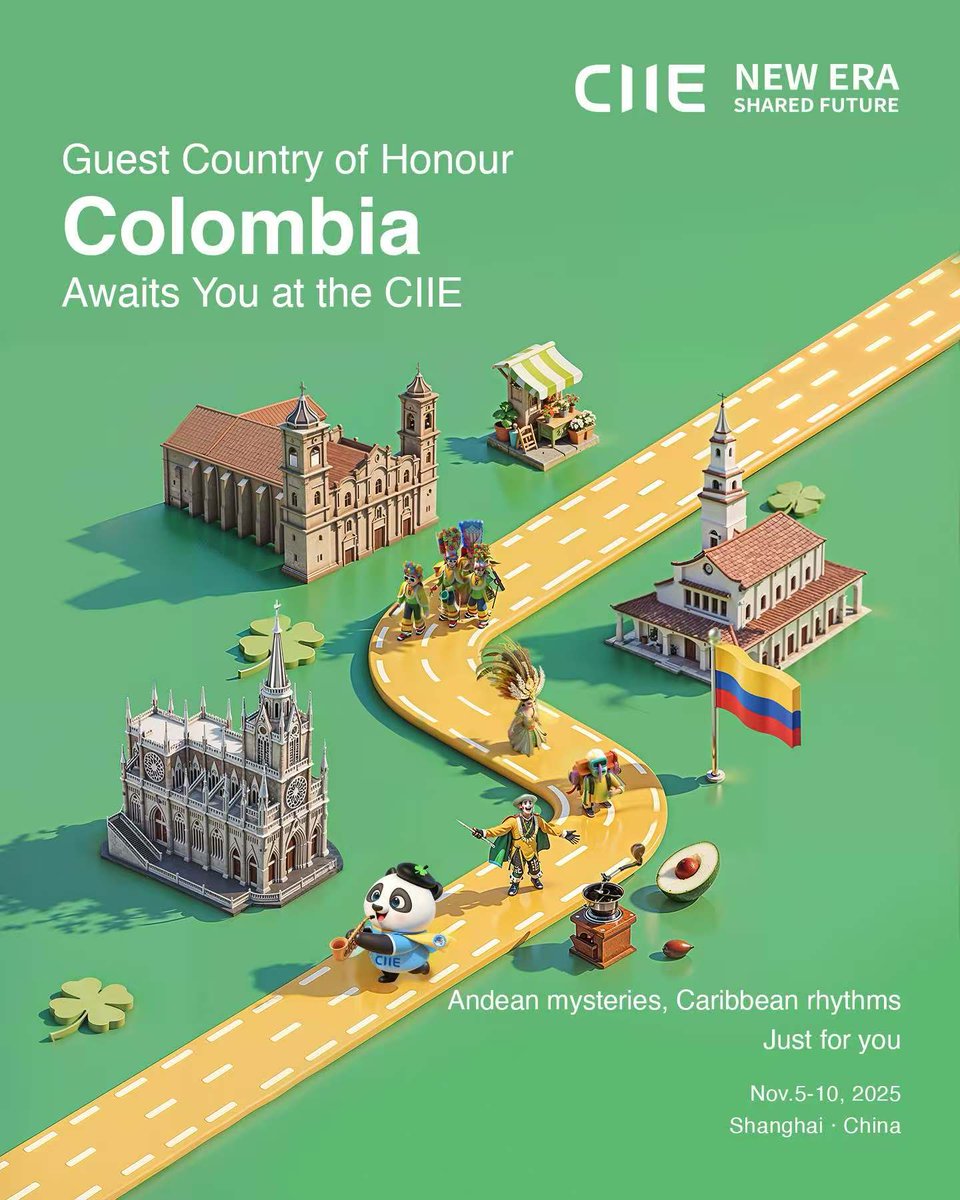 ciieonline's tweet photo. Colombia, South America’s coffee master, is here with flavour and passion!
Welcome #Colombia as a Guest Country of Honour at the #CIIE2025!
#CIIEWelcomesTheWorld #HelloCIIE #ConnectGlobal https://t.co/3JWIqLr7Vj