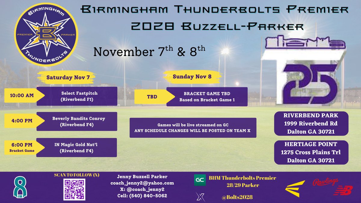 Ready to compete with this squad at T25! Come watch <a href="/Bolts2028/">Bham Bolts 2028 Premier | Buzzell-Parker</a> ⚡️ in Dalton, GA!

<a href="/coach_jenny2/">Jenny Buzzell-Parker</a> <a href="/jacobbrashears/">Jacob Brashears</a> <a href="/ShaneCahalan/">SC Catching</a> <a href="/dtc81/">David Crockett †</a> 
<a href="/E_johnson3011/">eric johnson</a> <a href="/rockello24/">rock thompson</a> <a href="/CoastRecruits/">Coast 2 Coast Recruits</a> <a href="/TopPreps/">TOP PREPS - Free Sports News, Videos & Information</a> <a href="/CoastRecruitsSB/">Coast Recruits 🥎</a> <a href="/D1Softball/">D1Softball</a> <a href="/gatorjack72/">Girls In The Game</a> <a href="/BallGirlSports/">BallGirlSports</a> <a href="/AKHSSoftball/">Ardrey Kell Softball</a> <a href="/LineDsoftball/">Line Drive Media</a>