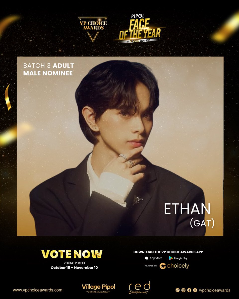 vpchoiceawards's tweet photo. Who among Ethan David, Jairus Aquino, or KD Estrada is your favorite #PIPOLFaceOf2025 Adult Male nominee?
Cast your votes now via the VP Choice Awards App or the Web Voting Portal powered by Choicely at https://t.co/925ocvxxbz to help them secure a spot in Batch 3’s Final Five.
Voting is open until November 10, 2025 only.
#VPChoiceAwards #PIPOLmgZn #VillagePipol #ChoicelyApp