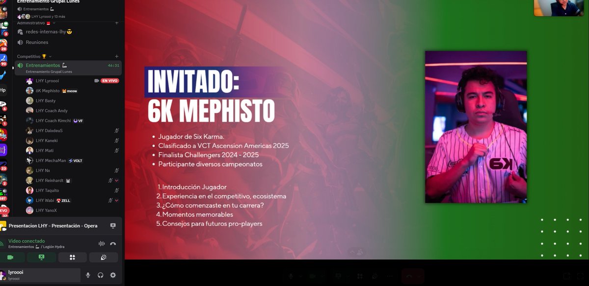 Una gran charla por parte del crack de <a href="/mephisto051/">LYON Mephisto</a> para <a href="/LegionHydraLA/">HYDRA</a>, muy agradecido de la instancia que nos dio y de haber compartido toda tu experiencia hacia chicos que están en procesos formativos de VALORANT🫰