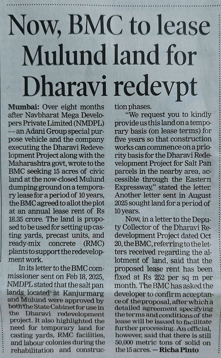 jskeshriya's tweet image. #BMC to lease 15 #acres of Civic land in #Mulund for #Dharavi redevelopment to #Adani group.

Dhire dhire sab kuch Adani ke pass chala jayega #AmrutKaal mein.

#ModiHaiTohMumkinHai
