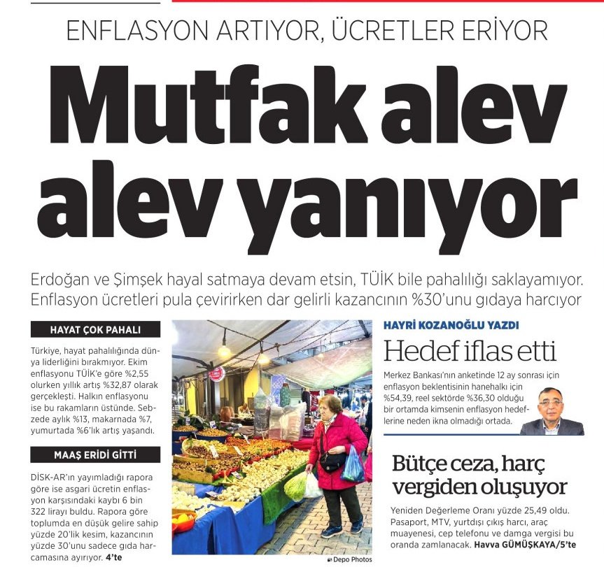Newspaper front page titled BirGün with red logo at top center, main headline in large black text reading TEK ADAM REJİMİN MEMLEKETE REHİN ALDIĞI 18 MİLYON 298 BİN below it smaller text on voter turnout, subheadline Torpil İtirafı in bold, images include a man in suit speaking at podium with Turkish flag backdrop, group of people in protest with signs, another photo of officials at table with documents, bottom sections on municipal elections and ballot controversies with additional photos of crowds and maps.