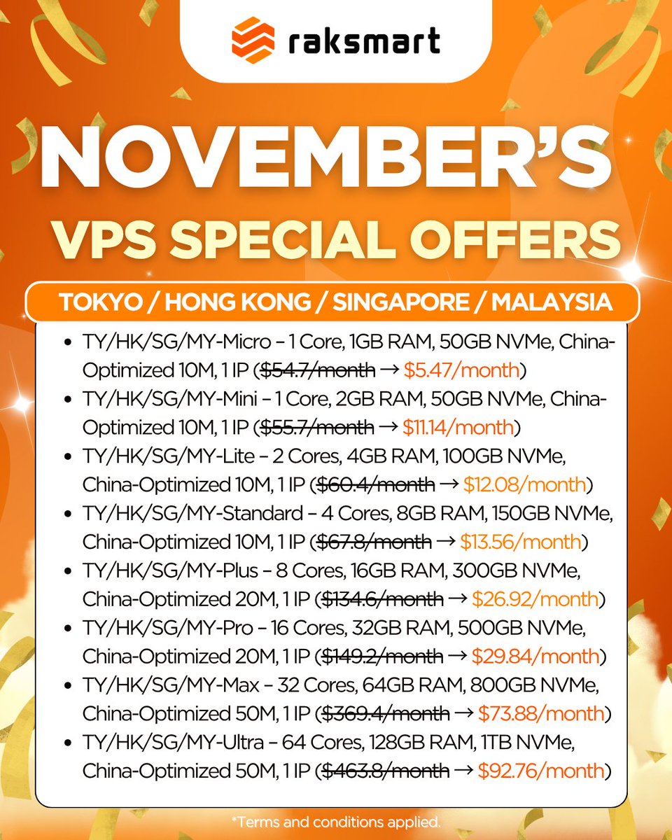 raksmart's tweet image. 🚀 RAKsmart VPS &amp;amp; Cloud Server Mega Sale — Up to 90% OFF!​

👉 Don’t miss out now: ​raksmart.com/cps/5134

#RAKsmart #VPS #CloudServer #HostingDeals #MegaSale #CloudHosting #WebHosting #TechSavings #BlackFriday