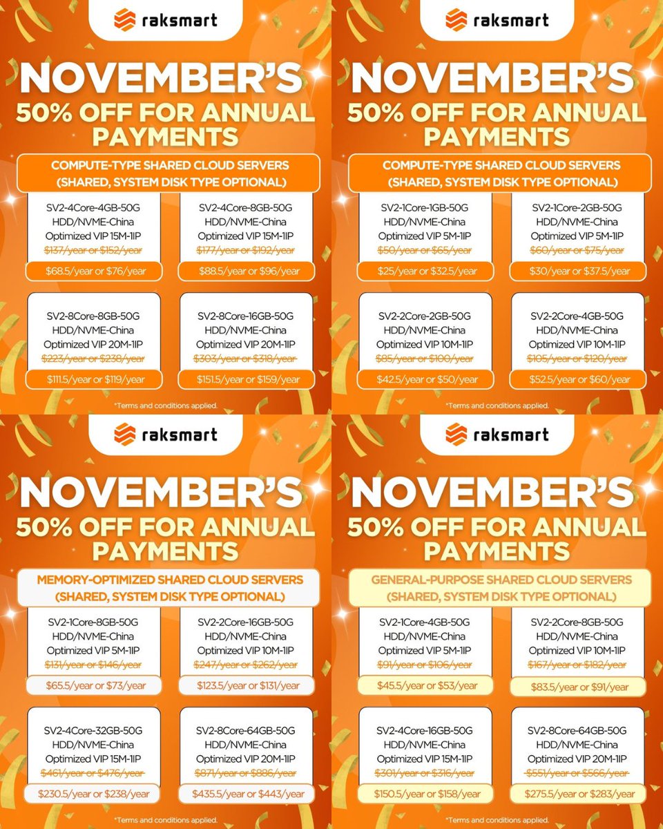 raksmart's tweet image. 🚀 RAKsmart VPS &amp;amp; Cloud Server Mega Sale — Up to 90% OFF!​

👉 Don’t miss out now: ​raksmart.com/cps/5134

#RAKsmart #VPS #CloudServer #HostingDeals #MegaSale #CloudHosting #WebHosting #TechSavings #BlackFriday