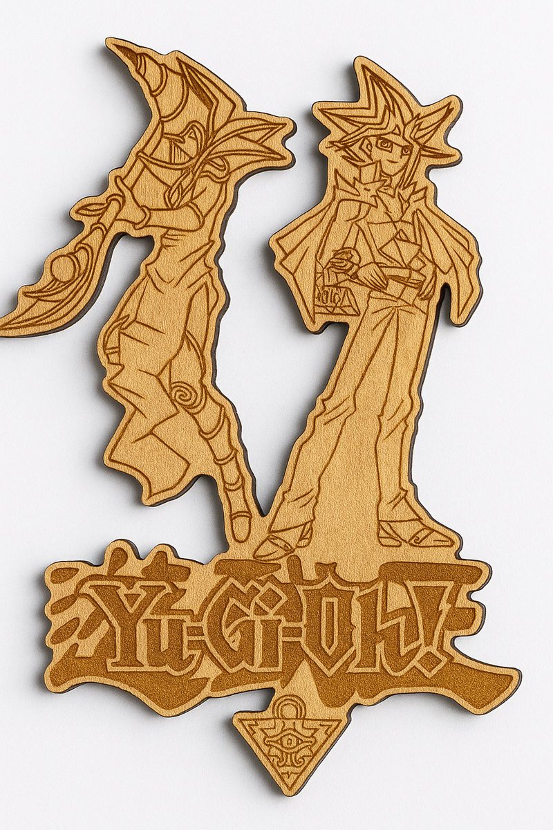 ac_des1gns's tweet image. Custom laser cut and engraved wooden magnet of Yugi and Dark Magician from &quot;YU-GI-OH&quot;! #cncidea #projectidea #cncproject #yugioh