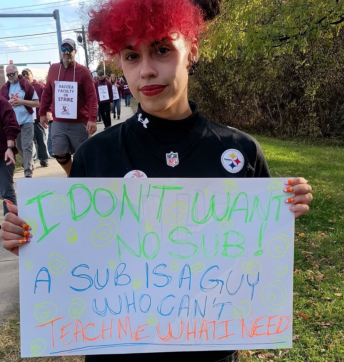 Thanks to all who showed up for the first day of HACCEA's strike. We were heartened to see other unions, community leaders &amp; especially our students there with us.

We'll be picketing again on Tuesday  11/4 from 8:30 am til 4:00 pm @ the Hburg campus. Join us! 

#faircontractnow