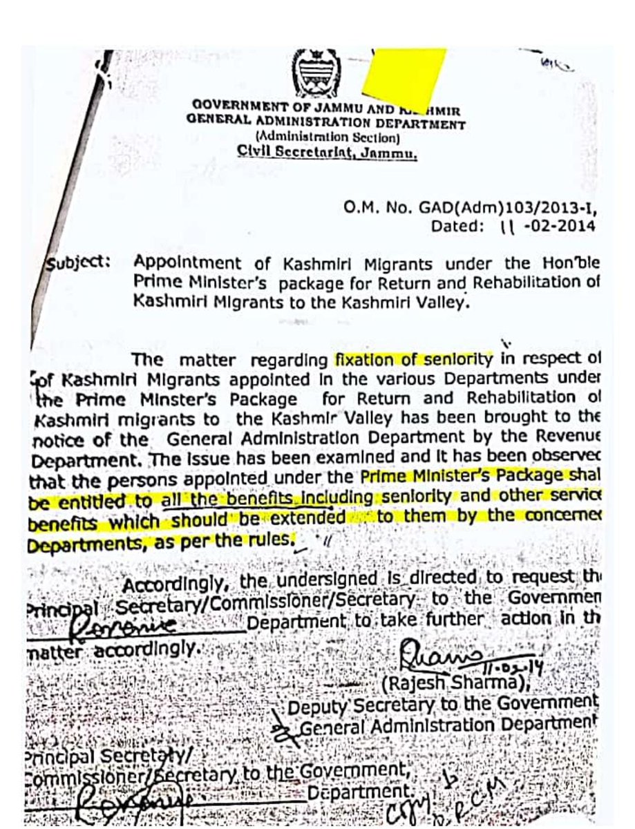RanjanJotshi's tweet image. O. No. 34 of JK DMRRR needs to be  amended. #PMPACKAGEEMPLOYEES  should be entitled for all the benefits including seniority &amp;amp; other service benefits which should be extended to them by the concerned deptts.
@OfficeOfLGJandK
@AMEAK_Displaced 
@AAMEAK 
@rainaamit 
@handu_rake9885
