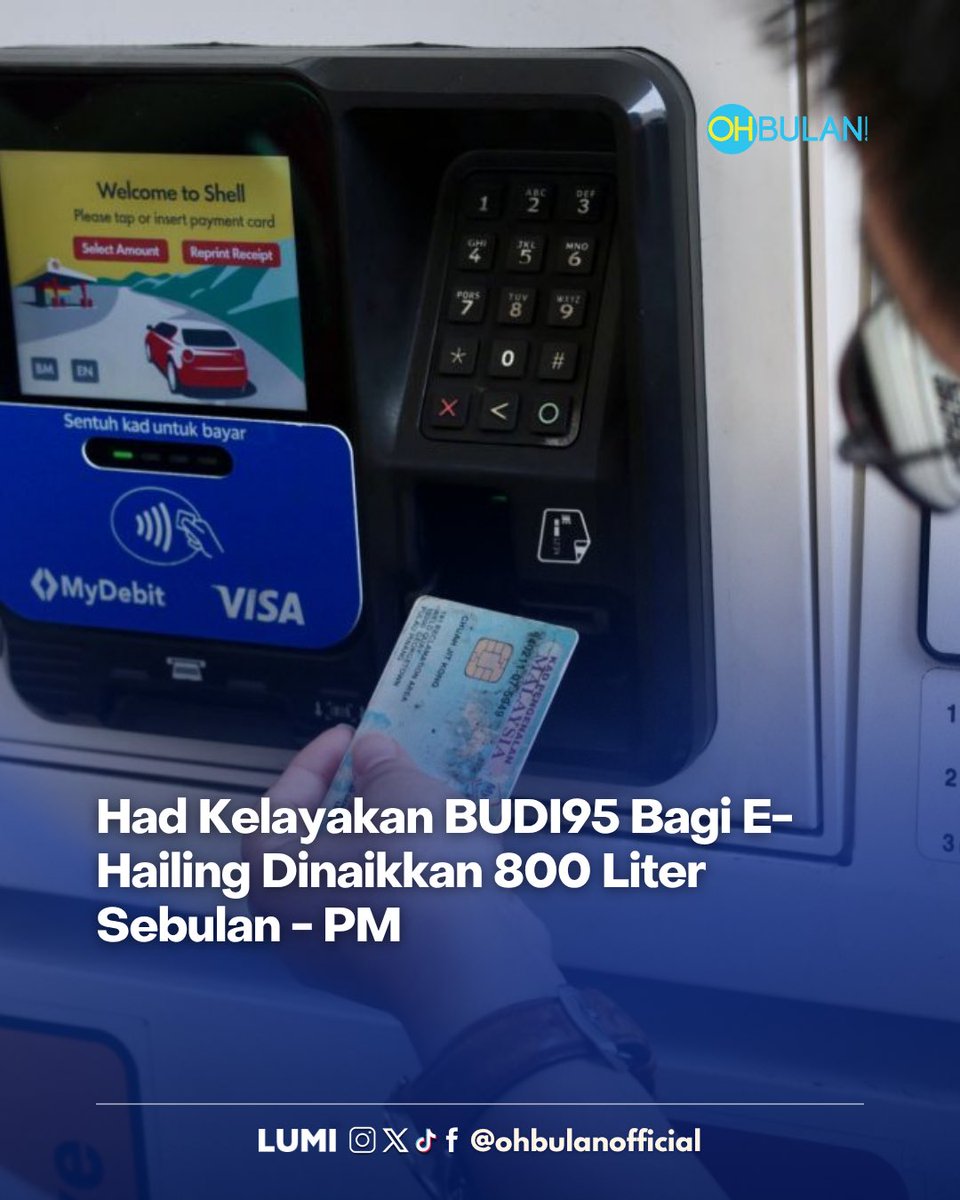 Carl_tajuddin's tweet photo. Kerajaan bersetuju untuk menaikkan kadar kuota tambahan BUDI MADANI RON95 (BUDI95) kepada pemandu e-hailing sepenuh masa dari 600 liter kepada 800 liter sebulan berkuatkuasa November ini.

Sumber: Malaysia Gazette
#ohbulan #budi95 #viral https://t.co/mL66ciw5v3