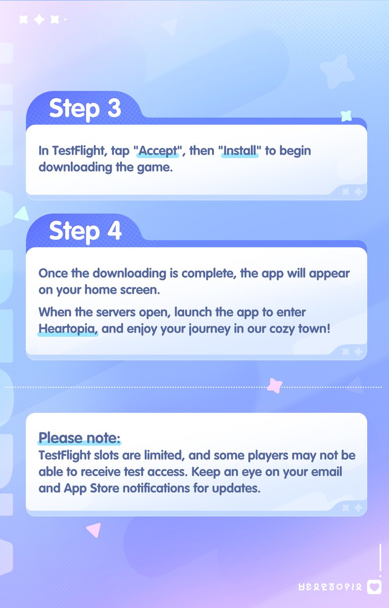 Baboo! Developers,

Welcome to the First Closed Beta of Heartopia. The test download is now open.
If you're joining the test on PC, please visit the official website to download the test client.

iOS: tap.io/swScXUj
Google Play: tap.io/trcI8zQ