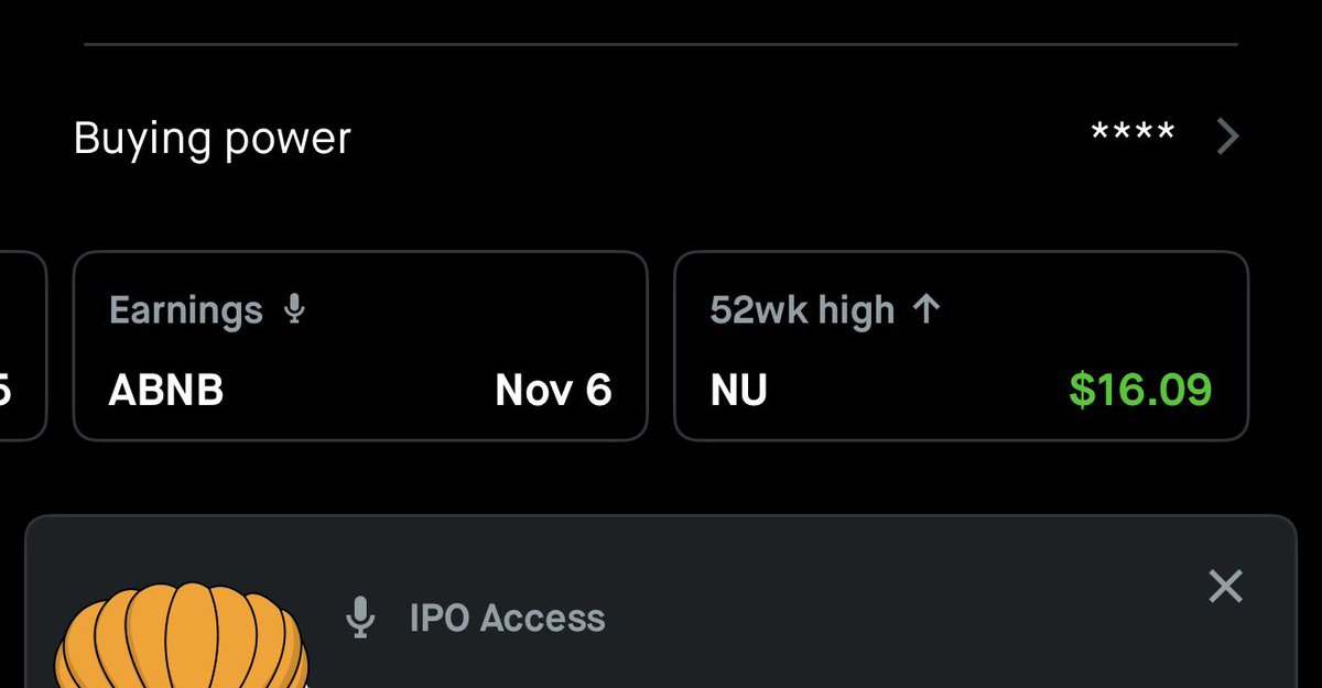 $HOOD now showing me updates on stocks in the portfolio on my home page in app. examples the score on prediction market for NFL game, earnings recently on a stock, earnings coming up for another stock, recent 52W High … these little snippets are a nice addition. <a href="/vladtenev/">Vlad Tenev</a> keep