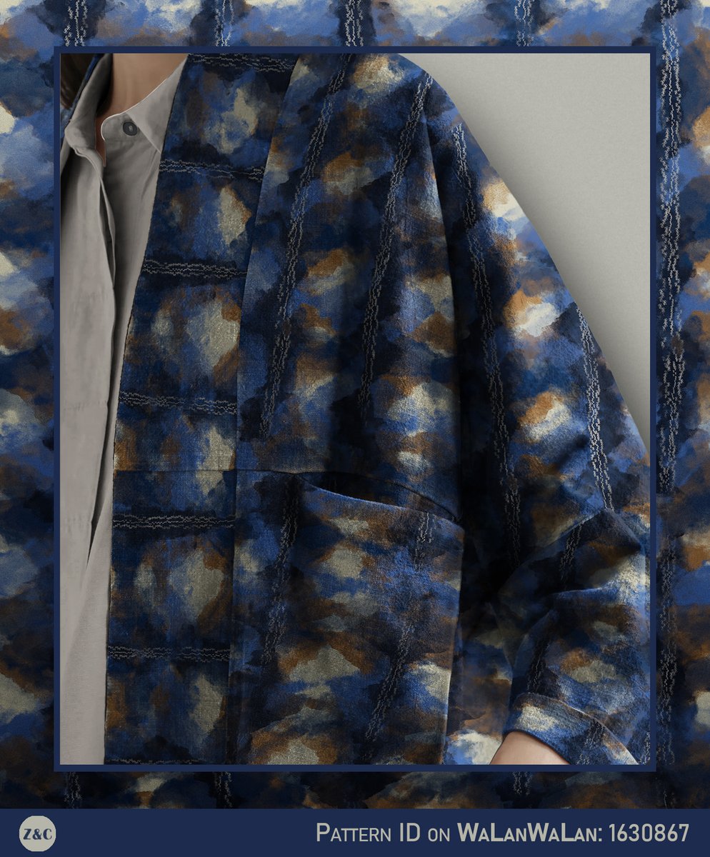 ming_li83530's tweet image. Modern kimono art. Our original print fuses tribal stitch motifs with abstract, tie-dye textures in lapis blue and earthy brown~Shop the look:walanwalan.com/designs/163086…
#KimonoJacket #WearableArt #TribalPattern #AbstractFashion
