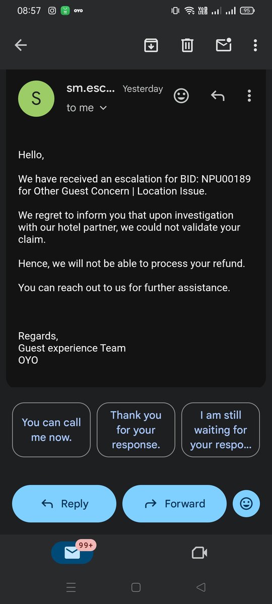 ayushreas's tweet photo. @oyorooms @riteshagar After giving you all recordings and explaining everything , you people are saying that my claim is not valid ? Can you people give me 3 reasons , why my claim is not valid? 

You can't because you are scammers , you are just trapping innocent people. https://t.co/EJbPdNrfzU