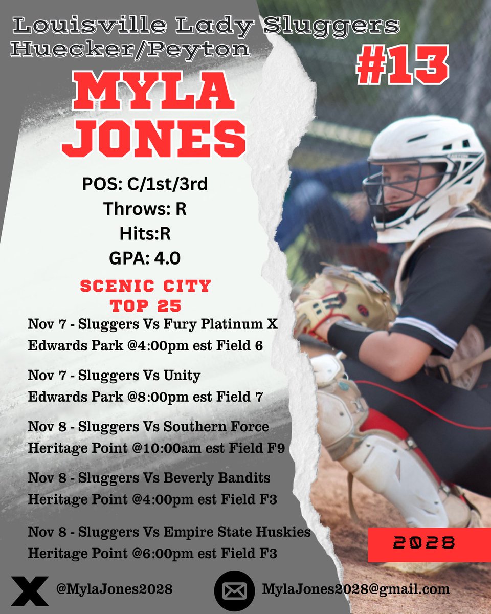 So excited to play <a href="/ConnectSports_/">Connect Sports</a>  Scenic City Top 25.  <a href="/Lady_Sluggers10/">Louisville Lady Sluggers Huecker/Peyton</a> <a href="/LadySluggersOrg/">Louisville Lady Sluggers</a> <a href="/ExtraInningSB/">EXTRA INNING SOFTBALL</a> <a href="/SBRRetweets/">Softball Recruiting Reposts</a> <a href="/5StarEliteSB/">5 Star Elite SB Recruits</a> <a href="/CoastRecruitsSB/">Coast Recruits 🥎</a> <a href="/5_recruiting/">5-STAR ATHLETIC RECRUITING</a>