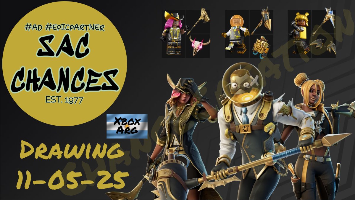 GAW Fortnite Gilded Elites Pack (Xbox Arg) 
VPN may be needed! 
Rules to Enter. 
Be a Follower.  
Like this post. 
Retweet this post. 
% of entries drawn and palced on wheel. 
Good Luck! 
Drawing 11-05-25