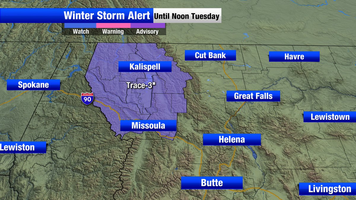 MarkHeyka's tweet image. A winter weather advisory through Tuesday morning for northwest Montana, including the Flathead and Mission Valleys. Snowfall of a trace to a couple of inches.
 #NonStopLocal #ABCFoxMontana #mtwx