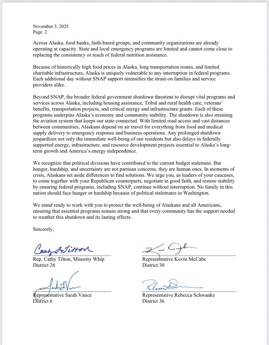 RepVance's tweet image. 🥘SNAP CHATS
Governor Dunleavy is right: food insecurity in Alaska is a serious concern. Today, he declared a state emergency for the next 30 days to make sure we are prepared to help Alaskans should the government shutdown continue. Too many families are struggling just to put…