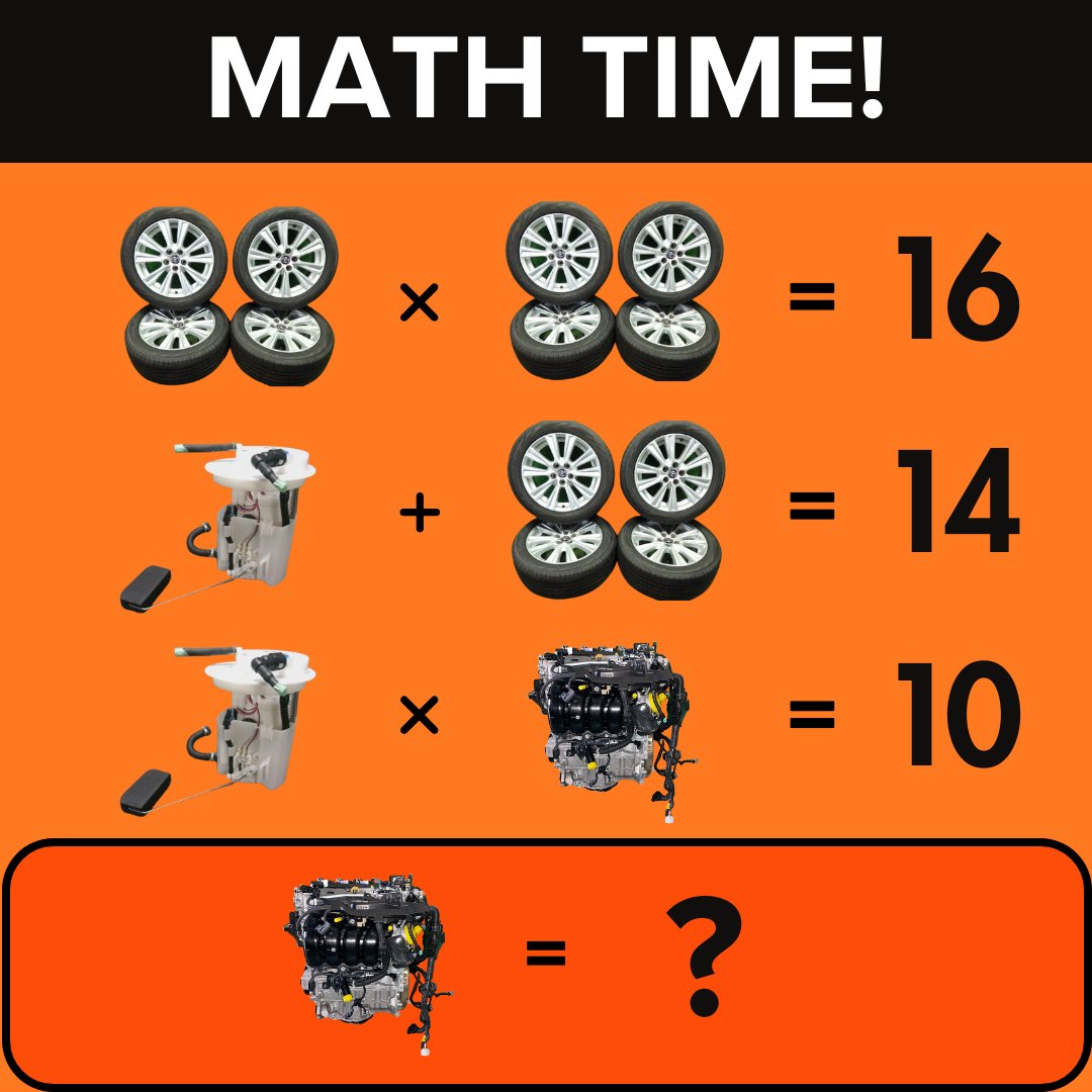 BF_AutoParts's tweet image. ✨ ⚡ MATH TIME! ⚡ 📣

Calling all math lovers! We invite you to solve the Be Forward Auto Parts problem using your mathematical skills and share your solution with us. 👇👇

👉 Browse our Auto Parts store here 👉 go.beforward.jp/AutoParts-Stor…
.
.
.
#carparts #mathquiz #autoparts