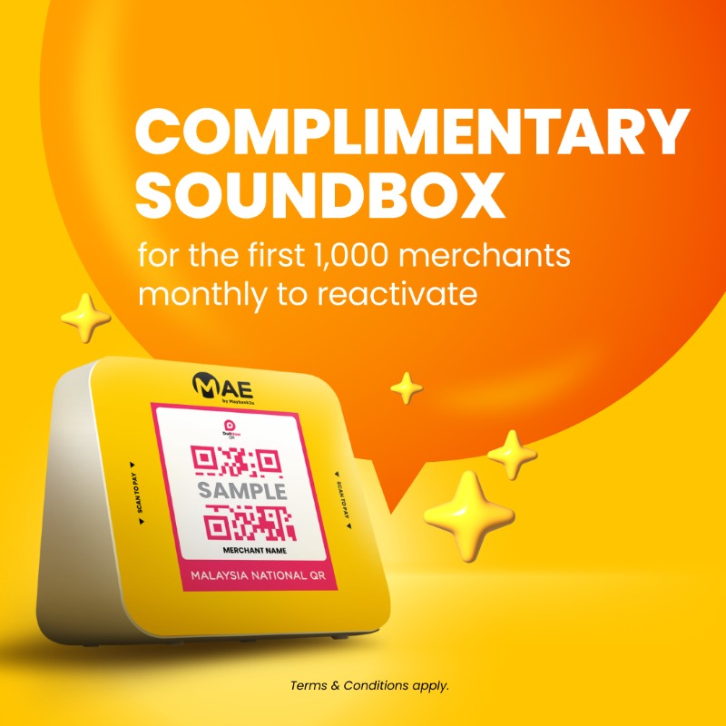 MyMaybank's tweet photo. Accept DuitNow QR payments to stand a chance to win RM100,000 cash or get a COMPLIMENTARY Soundbox. Display your MAE DuitNow QR &amp; start accepting payments now. Every RM5 transaction = 1 entry.

*Available for selected merchants only 
Terms &amp; Conditions apply.