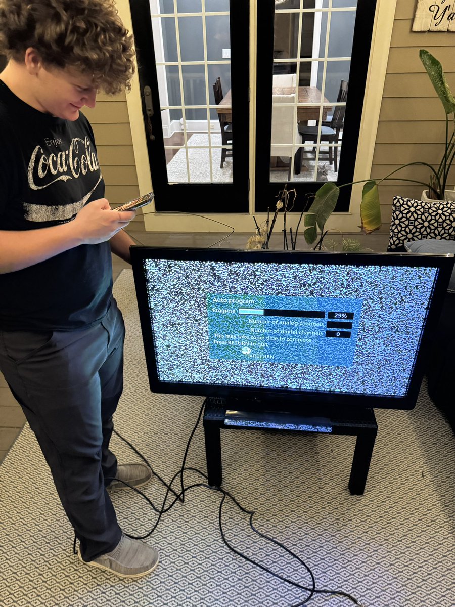richcutter's tweet photo. Well @espn @Disney @Google @YouTubeTV — you tried to keep us from #MondayNightFootball, but a coaxial cable and a coat hanger came to save the day. https://t.co/pg6MBmesxu