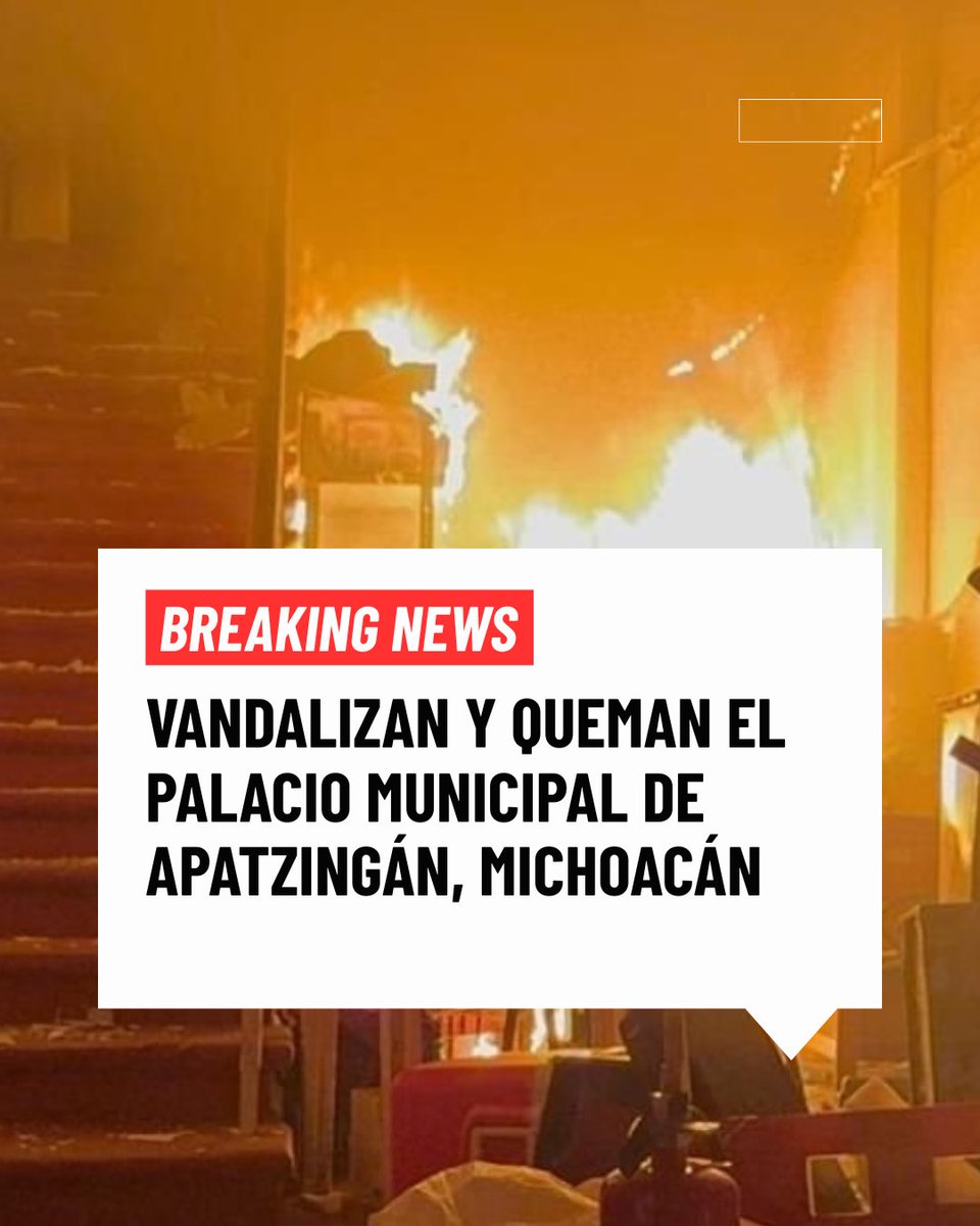 ivettessp's tweet photo. En medio de la ola de protestas por el asesinato de Carlos Manzo, manifestantes vandalizaron y quemaron el Palacio Municipal de Apatzingán, en Michoacán. https://t.co/mU3Wzi79Dn