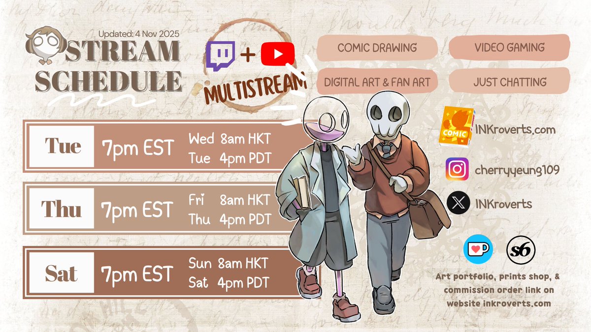 inkroverts's tweet photo. ⭐Updated Stream Schedule due to school and the end of daylight saving time starting 2 Nov~   

🔴YouTube: https://t.co/mZsMNpvGAJ 🟣Twitch: https://t.co/bseSDpoZ9w

Thank you for your support!❤️❤❤️ https://t.co/CBX2RnkNfB