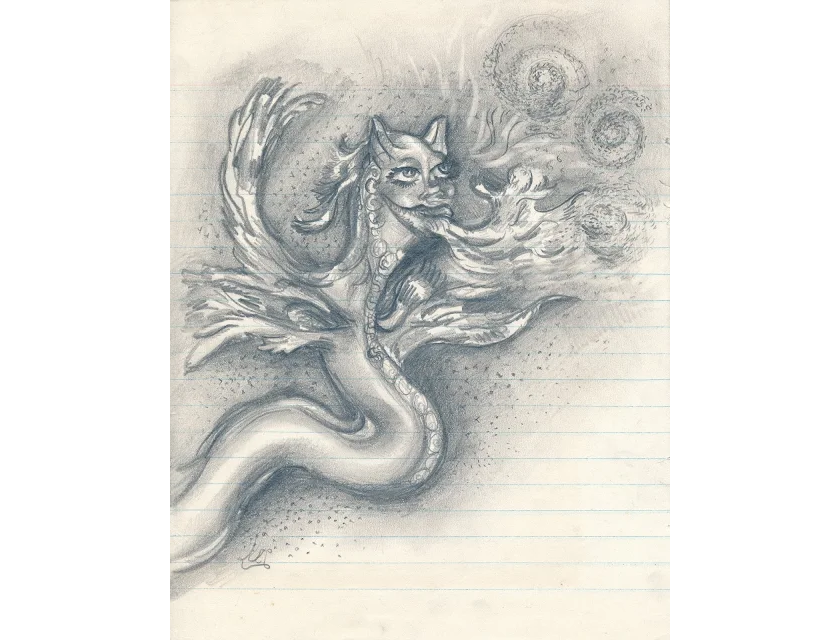 nhowaizi's tweet photo. Neda Howaizi. Dragon bonheur, dessin, ca. 1977 - 18 x 22 cm in "Fantaisie, grotesque et caricatures" https://t.co/l87AXXwFaE https://t.co/PHGiGFawuL