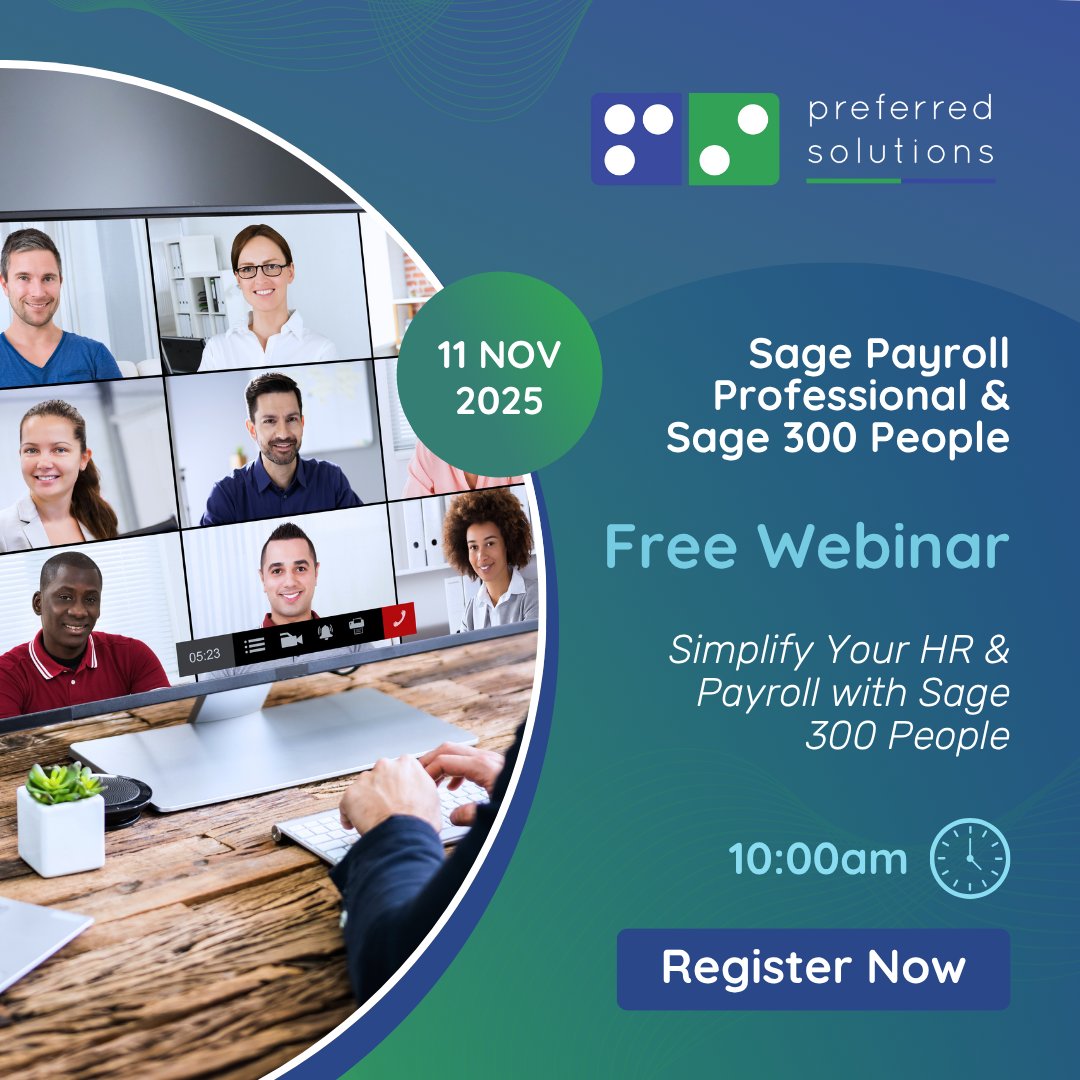 prefsolutions's tweet image. FREE WEBINAR | Tired of manual HR &amp;amp; payroll tasks? Discover Sage 300 People an all-in-one cloud solution for businesses with 100+ employees. Join our webinar Date: 11 November 2025 | Time: 10h00. Register: zurl.co/aYcmy #PreferredSolutions #Sage300People