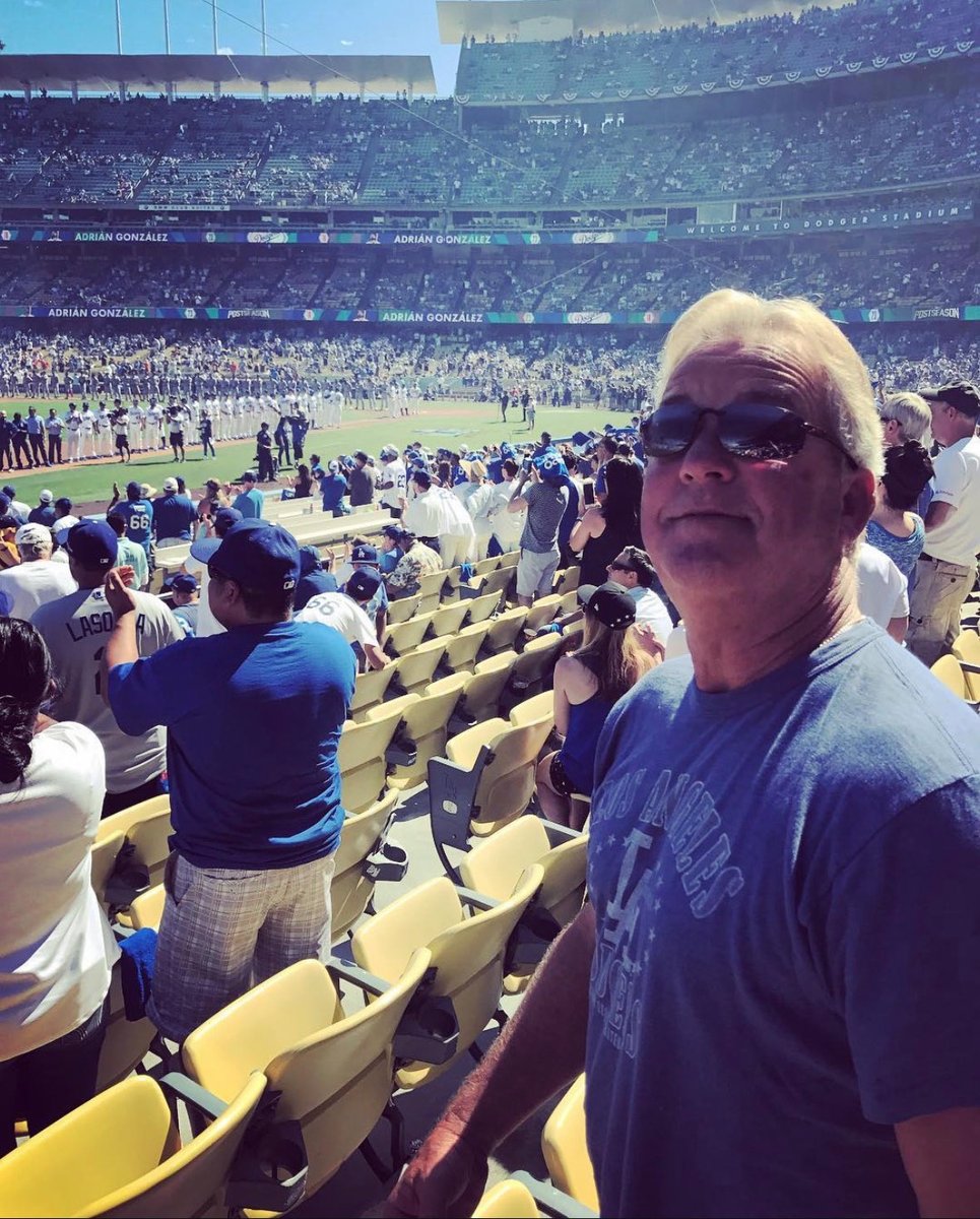 dduh20's tweet photo. We lost our Dad on the Oct 20th. Greatest man I knew and The biggest @Dodgers fan I knew.  Endless stories from Chavez Ravine. Our friends pooled together and sent me my mom and sister to game 5. We’re humbled by their gratitude. This was a special World Series for our little family. Love you Dad, Go Dodgers.