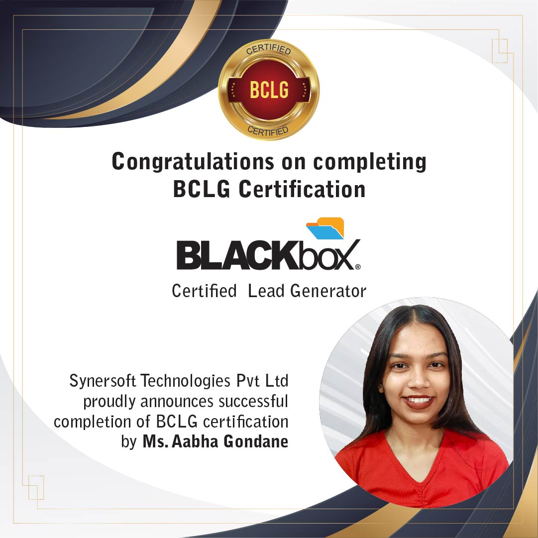SynersoftTech's tweet image. 🎉 Congratulations to Aabha Gondane on successfully completing the BCLG – BLACKbox Certified Lead Generator certification!

Your dedication and growth mindset truly shine. Welcome to the BLACKbox Certified Professionals community!

#BLACKbox #BCLG #Certification #Synersoft