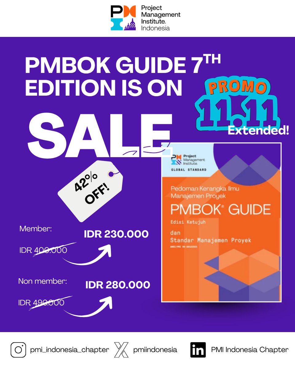 Final Call Extended
⏰ Final days to get PMBOK at 42.5% OFF!

Keep learning, keep growing 💪
🛒 tokopedia.com/pmiid

#PMBOK #ProjectManagement #PMIIndonesiaChapter #PMIIC #ContinuousLearning #NovemberDeals