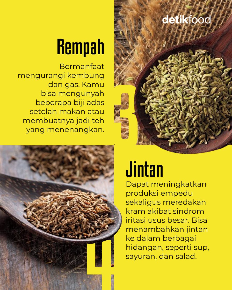 detikfood's tweet photo. Kesehatan usus perlu dijaga karena punya peran dalam banyak fungsi tubuh.
Yuk kita intip 5 rempah yang bisa bikin usus kamu lebih sehat! 🤩👍
>> https://t.co/314CV4S6K5
#kesehatanusus #rempah #rekomendasirempah #rempahsehat #infosehat #manfaatjahe #manfaatrempah https://t.co/u8WTFRYUaP